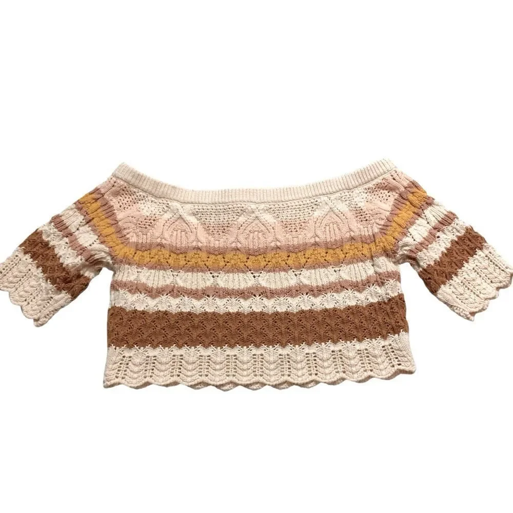 ba&sh Jansan Striped Crochet Knit Crop Top - Picture 5 of 7